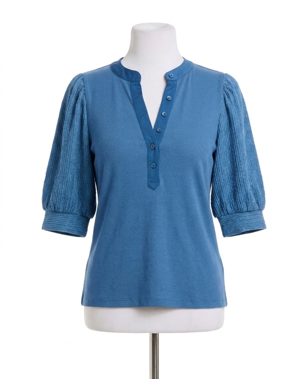 NEW SIX/FIFTY marina mixed media ribbed top in coastal blue